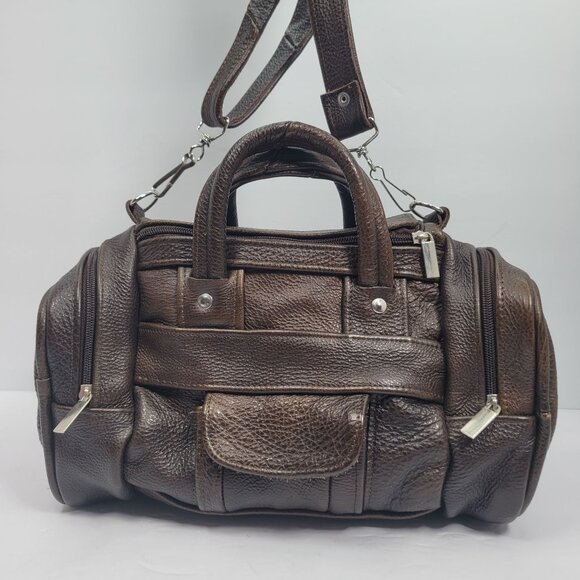 Unbranded Genuine Leather Brown Bag W/ Adjustable Strap Zippered Pockets - Picture 2 of 11